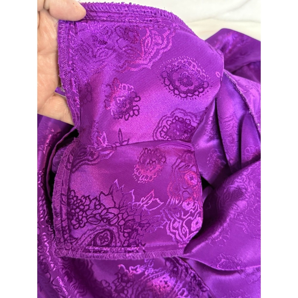 Vintage Purple Satin Jacquard Blouse 16 High Neck Laura Jayne Top Back Buttons - Picture 6 of 8